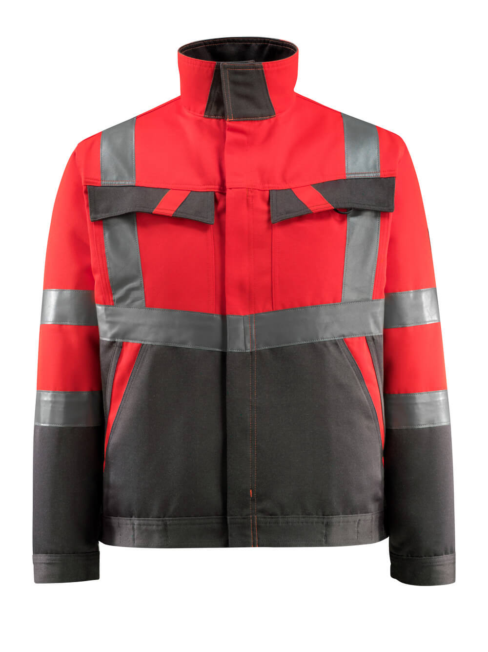 Vorderansicht der MASCOT® Forster SAFE LIGHT Jacke in Hi-vis Rot/Dunkelanthrazit, zweifarbige Warnschutzjacke mit reflektierenden Streifen in Größe 2XL