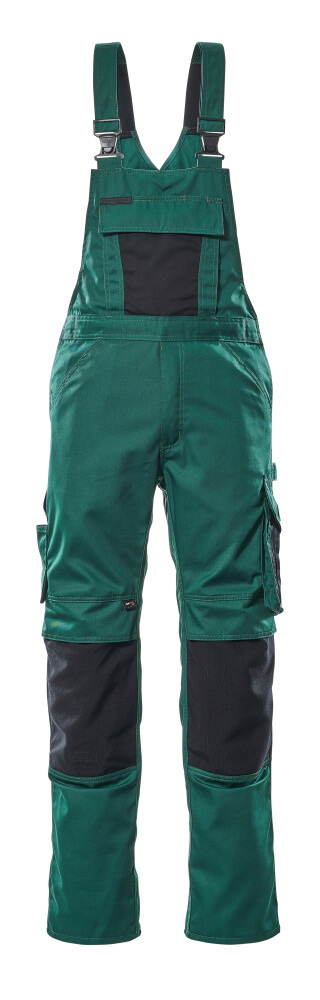 MASCOT® Augsburg UNIQUE Latzhose mit Knietaschen, robuste Arbeitsbekleidung in Dunkelanthrazit/Schwarz, Modell 90C54, Vorderansicht