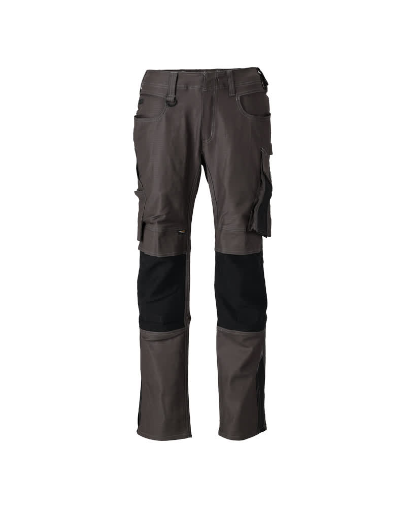MASCOT® UNIQUE Arbeitshose mit Knietaschen, Farbe Dunkelanthrazit/Schwarz, Modell 76C46, robuste Herren-Arbeitshose mit vielen Taschen