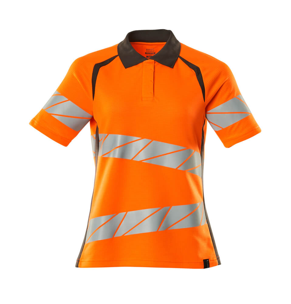 MASCOT® ACCELERATE SAFE Warnschutz-Polo-Shirt für Damen in Hi-Vis Orange/Schwarz mit reflektierenden Streifen für hohe Sichtbarkeit