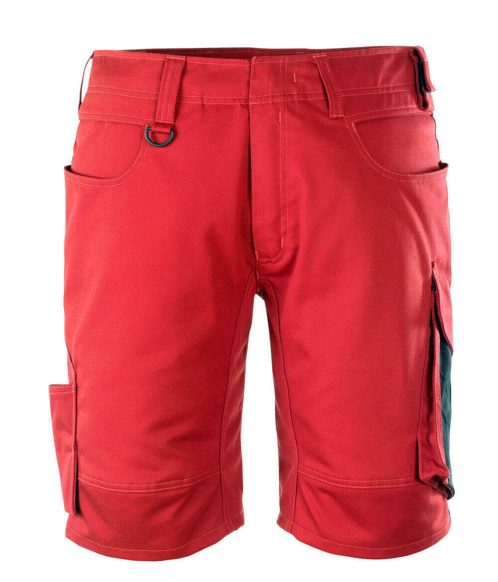 MASCOT® Stuttgart UNIQUE Shorts in Rot/Schwarz, robuste Arbeitsshorts mit dreifachen Kappnähten, Werkzeug‑ und Handytaschen