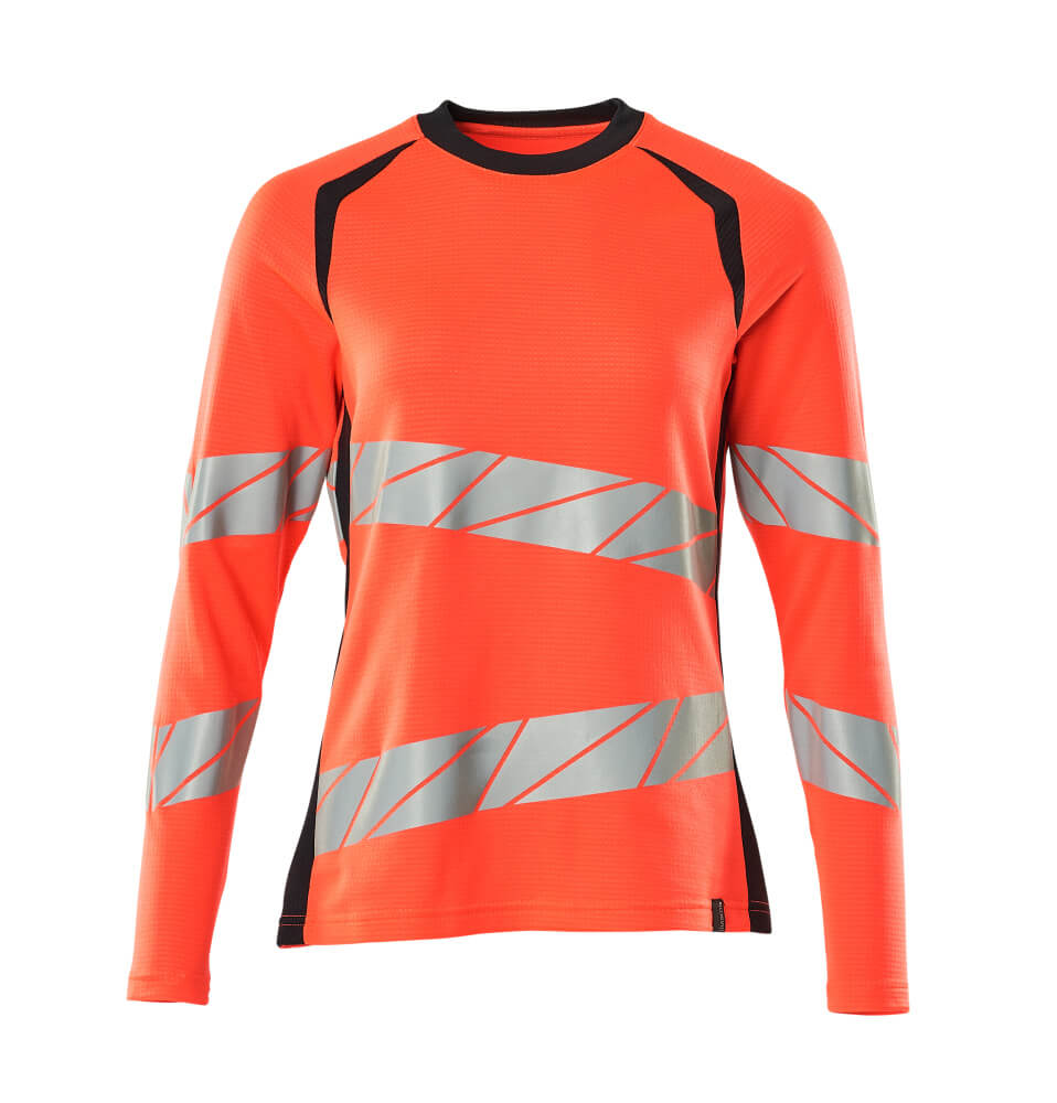 MASCOT® ACCELERATE SAFE Langarmshirt für Damen, langärmeliges Warnschutzshirt in Hi-vis-Farbe mit reflektierenden Streifen für hohe Sichtbarkeit