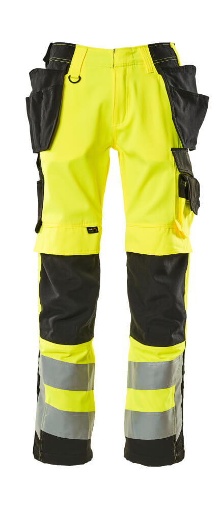 MASCOT® Wigan SAFE SUPREME Warnschutzhose mit Hängetaschen, zweifarbige Hi-vis Arbeitshose in Orange/Schwarzblau mit Reflexstreifen für hohe Sichtbarkeit