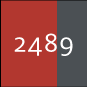 Grafische Darstellung einer Hausnummer 2489 auf einer zweigeteilten rot-grauen Nummernplatte
