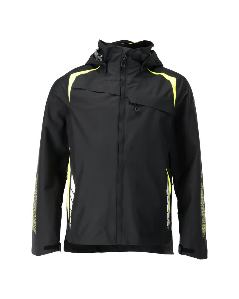 MASCOT® ACCELERATE SAFE Hardshelljacke in Schwarz/Hi-vis Gelb, Größe 2XL, wasserdichte zweifarbige Winterwarnschutzjacke mit Kapuze