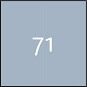 Quadratisches Farbmuster mit der Aufschrift 71 in hellgrau-blauer Farbe