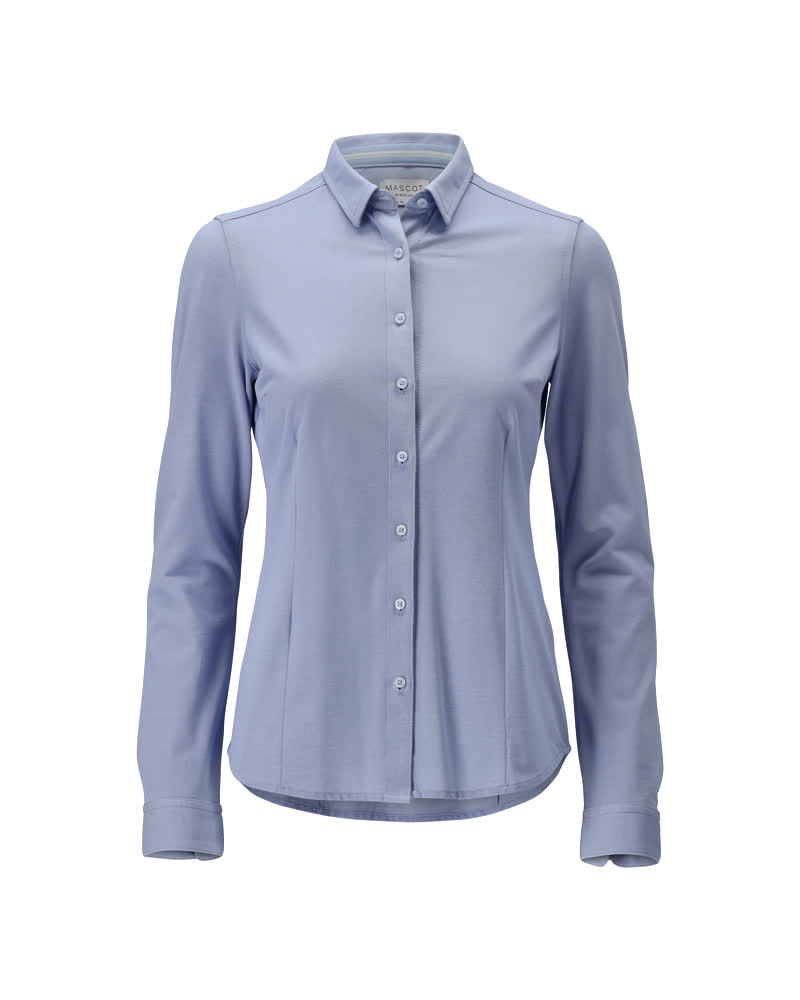 Hellblaues MASCOT® FRONTLINE Corporate Casual Hemd in Damenpassform, Größe 34, mit Kragen und langen Ärmeln, frontal abgebildet
