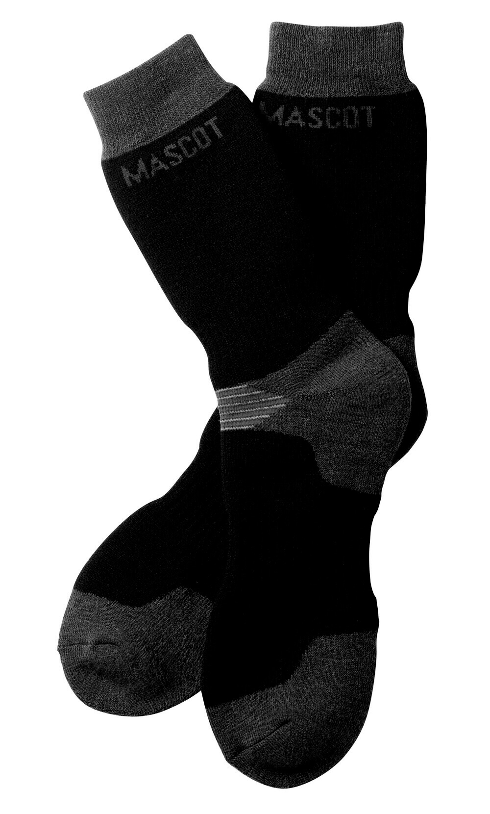 MASCOT® Lubango COMPLETE Socken in Schwarz/Dunkelanthrazit, langes Modell mit verstärkter Ferse und Spitze, elastisch, wärmende Woll-Acryl-Mischung für robuste Arbeitsschuhe