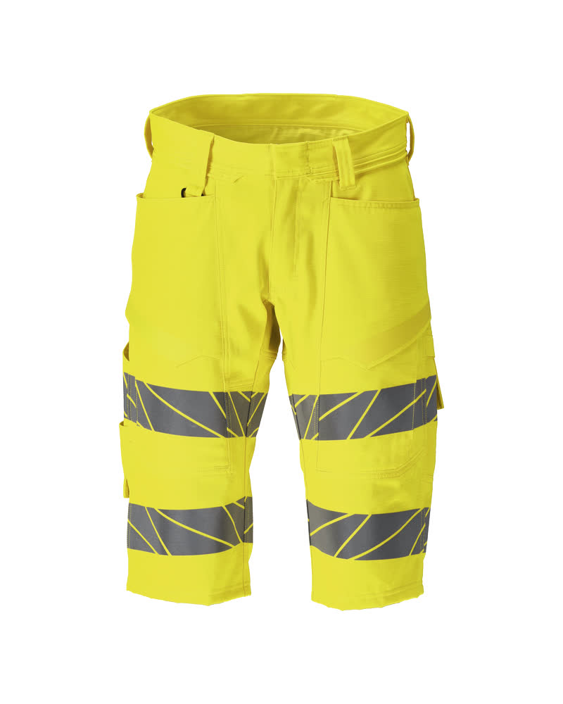 MASCOT® ACCELERATE SAFE lange Warnschutz-Shorts in Hi-Vis Gelb C44 mit reflektierenden Streifen und funktionellen Taschen für Arbeit und Sicherheit