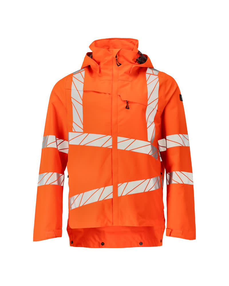Leuchtend orange MASCOT® ACCELERATE SAFE Hardshelljacke in Größe 2XL mit Reflexstreifen, abnehmbarer Kapuze, Reißverschlusstaschen und verlängertem Rücken