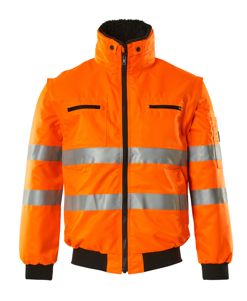 MASCOT® Kaprun SAFE ARCTIC Pilotjacke in fluoreszierendem Orange mit Reflexstreifen, abnehmbaren Ärmeln und herausnehmbarem Kunstpelzfutter für Winterwarnschutz in Größe 2XL