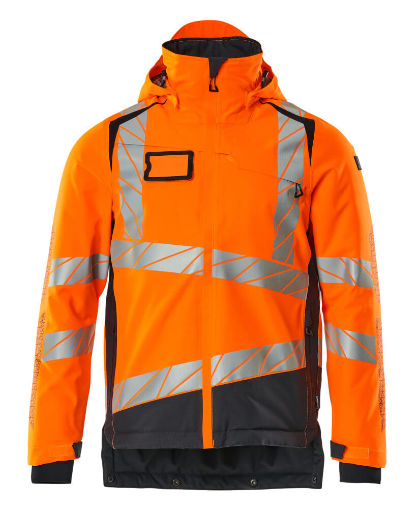 MASCOT® ACCELERATE SAFE Winterjacke in fluoreszierendem Orange/Schwarzblau, mit Reflexstreifen, CLIMASCOT®-Isolierung, Kapuze und getapten Nähten