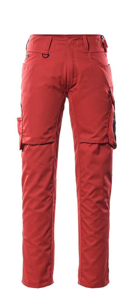 MASCOT® Oldenburg UNIQUE Arbeitshose mit Schenkeltaschen, robuste Bundhose in Rot/Schwarz, Modell 82C42 für Handwerk und Industrie