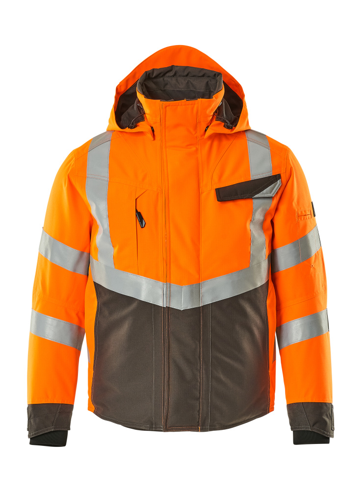 Vorderansicht der MASCOT® Hastings SAFE SUPREME Winterjacke in hi-vis Orange/Dunkelanthrazit, mit Reflexstreifen und Kapuze, Größe 2XL