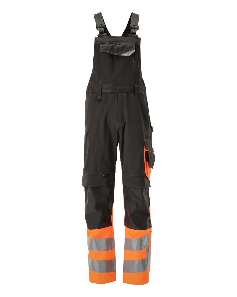 MASCOT® Sunderland SAFE SUPREME Latzhose mit Knietaschen, zweifarbige Warnschutzlatzhose in Dunkelanthrazit/Hi-vis Orange mit Reflexstreifen, Größe 76C46