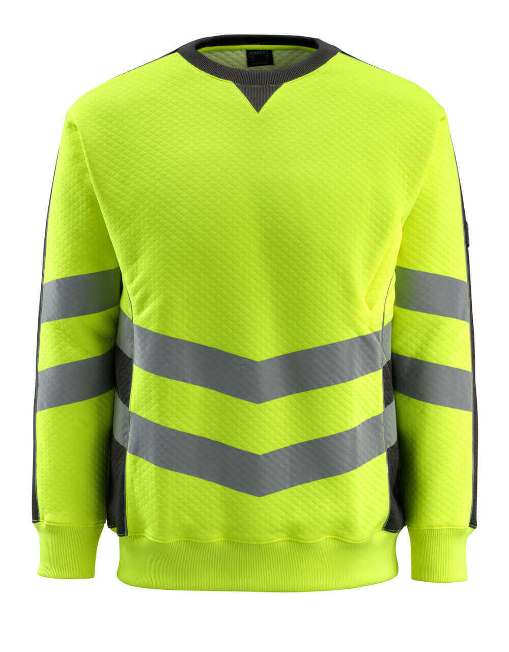 Vorderansicht des MASCOT® Wigton SAFE SUPREME Sweatshirts in Hi-Vis Gelb/Schwarz, Größe 2XL, mit reflektierenden Streifen als zweifarbige Warnschutzbekleidung