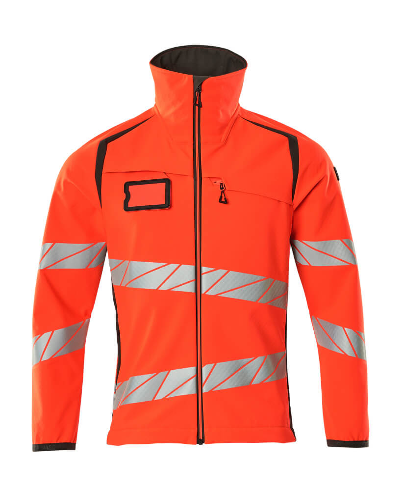 MASCOT® ACCELERATE SAFE Softshelljacke, zweifarbige Winterwarnschutzjacke in Hi-Vis Rot/Dunkelanthrazit mit breiten reflektierenden Streifen, Größe 2XL