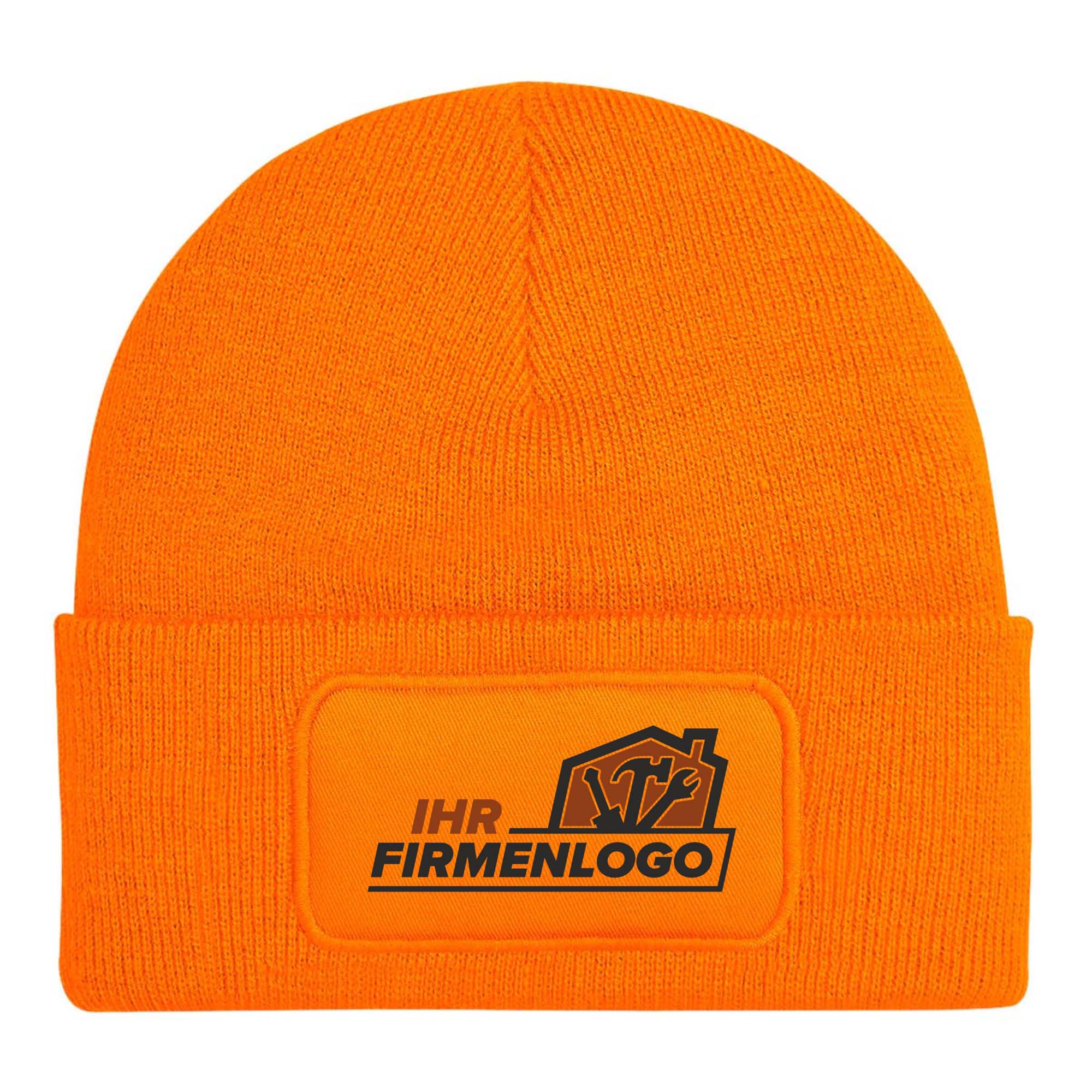 Orange Handwerker Beanie Wintermütze mit Kundenlogo-Patch