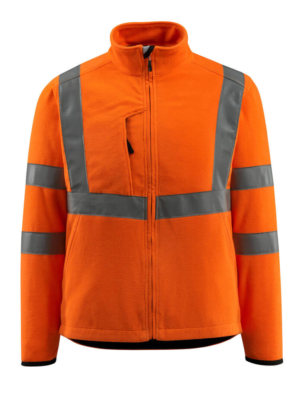 MASCOT® Mildura SAFE LIGHT Fleecejacke in fluoreszierendem Orange mit vertikalem und horizontalem Reflexband, Stehkragen, Reißverschluss und Brusttasche für Winterwarnschutz
