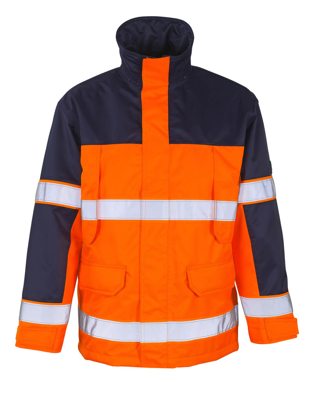MASCOT® Savona SAFE IMAGE Parka, fluoreszierende zweifarbige Winterwarnschutzjacke in Orange/Marine mit Reflexstreifen, atmungsaktiv, wind- und wasserdicht
