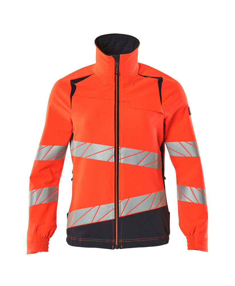 MASCOT® ACCELERATE SAFE Jacke in Damenpassform, zweifarbige Warnschutzjacke Hi-Vis Orange/Schwarzblau 5XL mit breiten Reflexstreifen vorne