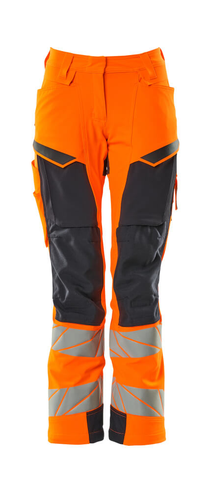 MASCOT® ACCELERATE SAFE Damen-Warnschutzhose mit Knietaschen in Hi-vis Orange/Schwarz, zweifarbige Arbeitshose mit Reflexstreifen