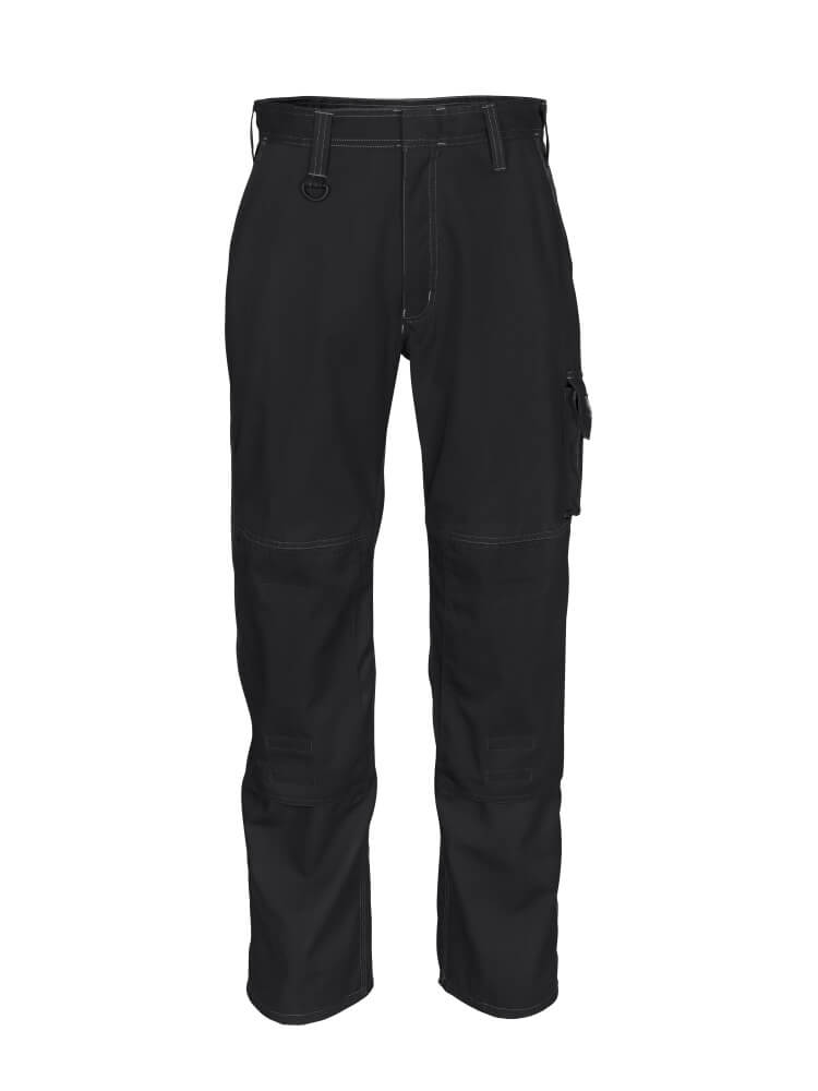 Schwarze MASCOT® Biloxi INDUSTRY Arbeitshose aus Baumwolle in Größe 76C46 mit Knietaschen und Seitentasche, Vorderansicht