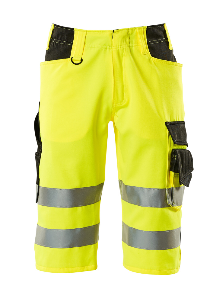 MASCOT® Luton SAFE SUPREME lange Shorts in Hi-vis Gelb/Schwarzblau C58 mit Reflexstreifen und Taschen, zweifarbige Warnschutz-Arbeitskleidung