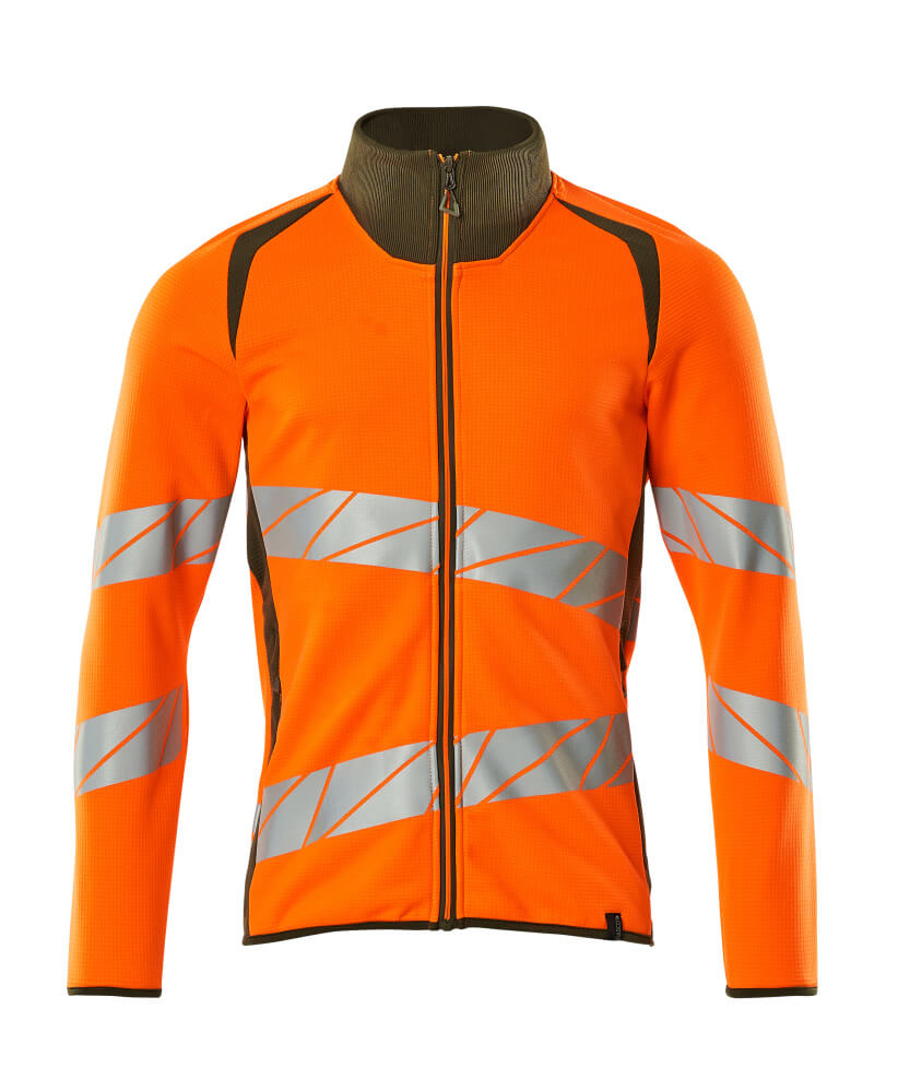 MASCOT® ACCELERATE SAFE Sweatshirt mit Reißverschluss in Hi-vis Orange/Dunkelanthrazit, zweifarbige Warnschutzjacke mit reflektierenden Streifen vorne