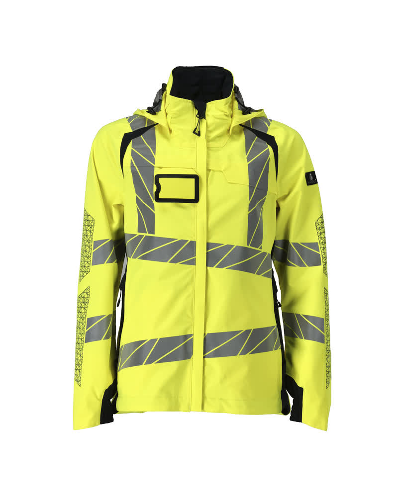 MASCOT® ACCELERATE SAFE Hardshelljacke in Damenpassform, Hi-vis Gelb/Schwarzblau in Größe 2XL mit Reflexstreifen als zweifarbige Winterwarnschutzbekleidung
