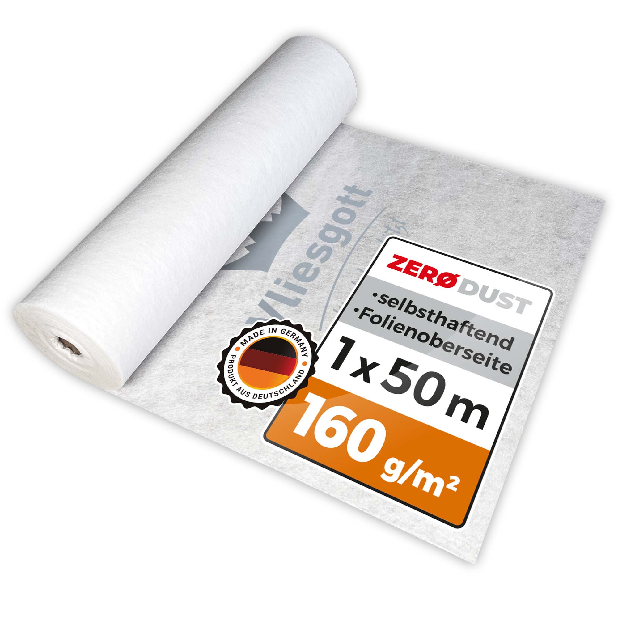 Rolle BSV Vliesgott selbsthaftendes Boden- und Treppenschutzvlies, 160 g/m², 1,00 m x 50 m, rutschfest, flüssigkeitsdicht mit Folienoberseite, Made in Germany