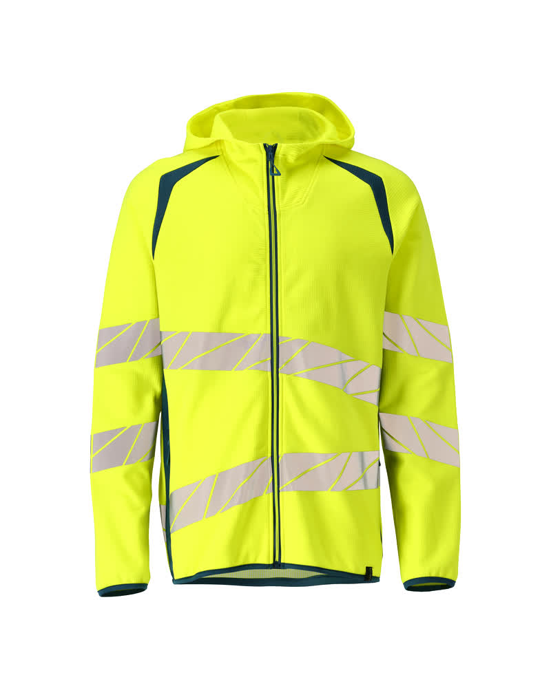 Leuchtend gelber MASCOT® ACCELERATE SAFE Kapuzenpullover mit Reißverschluss in Größe 4XL, zweifarbige Warnschutzbekleidung Hi-vis mit reflektierenden Streifen für bessere Sichtbarkeit im Arbeitseinsatz