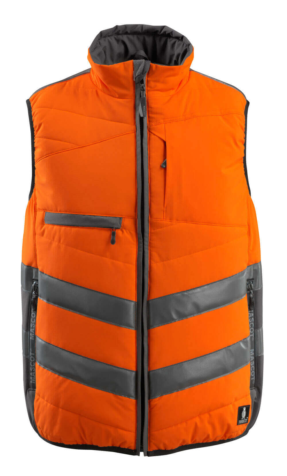 MASCOT® Grimsby SAFE SUPREME Winterweste, orange-graue Winterwarnschutzweste mit Reflexstreifen und Stehkragen, Modellansicht vorne
