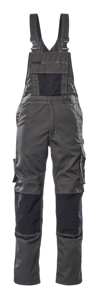 MASCOT® Augsburg UNIQUE Latzhose mit Knietaschen, robuste Arbeitslatzhose in Dunkelanthrazit/Schwarz, Modell 76C46, mit vielen Taschen und Verstärkungen