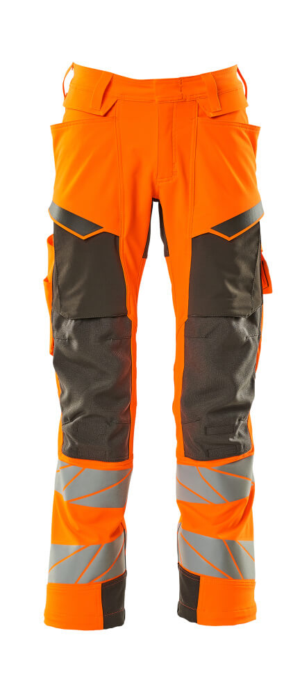 MASCOT® ACCELERATE SAFE Warnschutzhose mit Knietaschen in Hi-vis Orange/Dunkelanthrazit, zweifarbige Arbeitshose mit Reflexstreifen, Größe 76C46