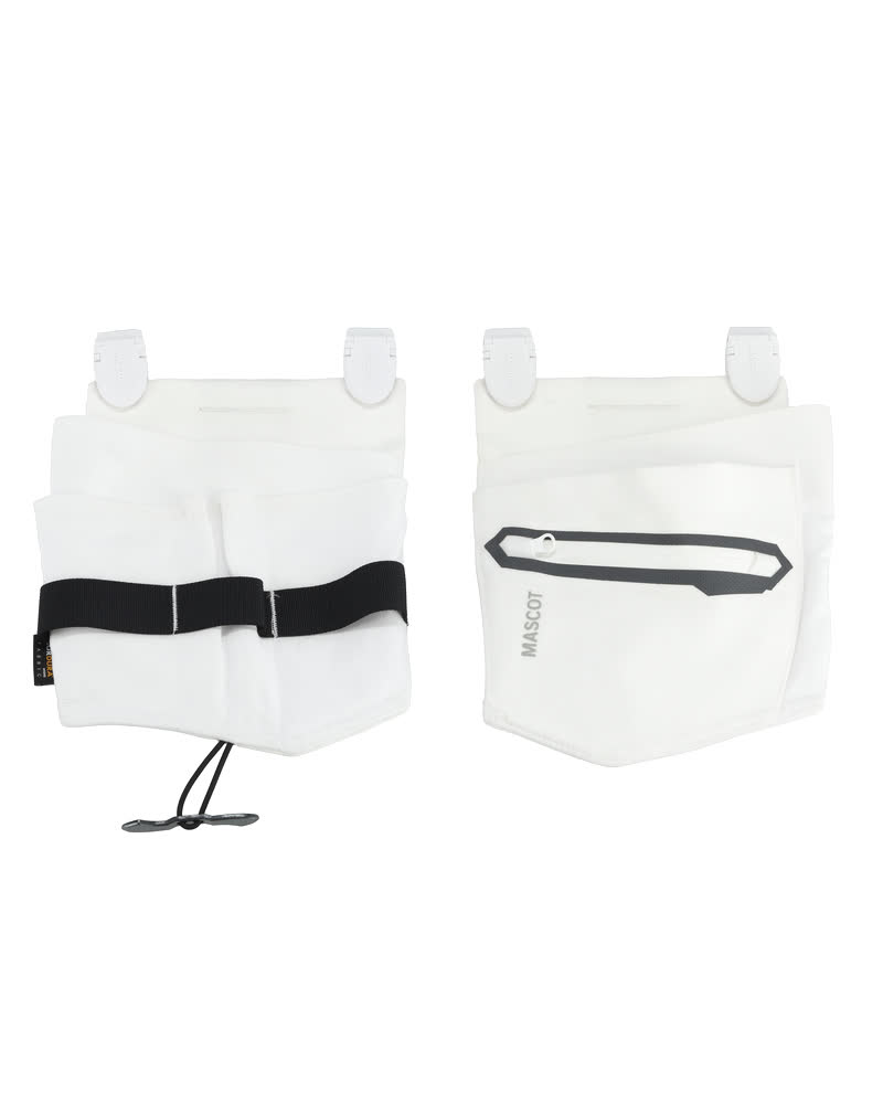 Weiße MASCOT® CUSTOMIZED Hängetaschen für Elektriker in Größe ONE, zum Anclipsen an Arbeitshosen, mit Fächern und Schlaufen für Werkzeug und Zubehör