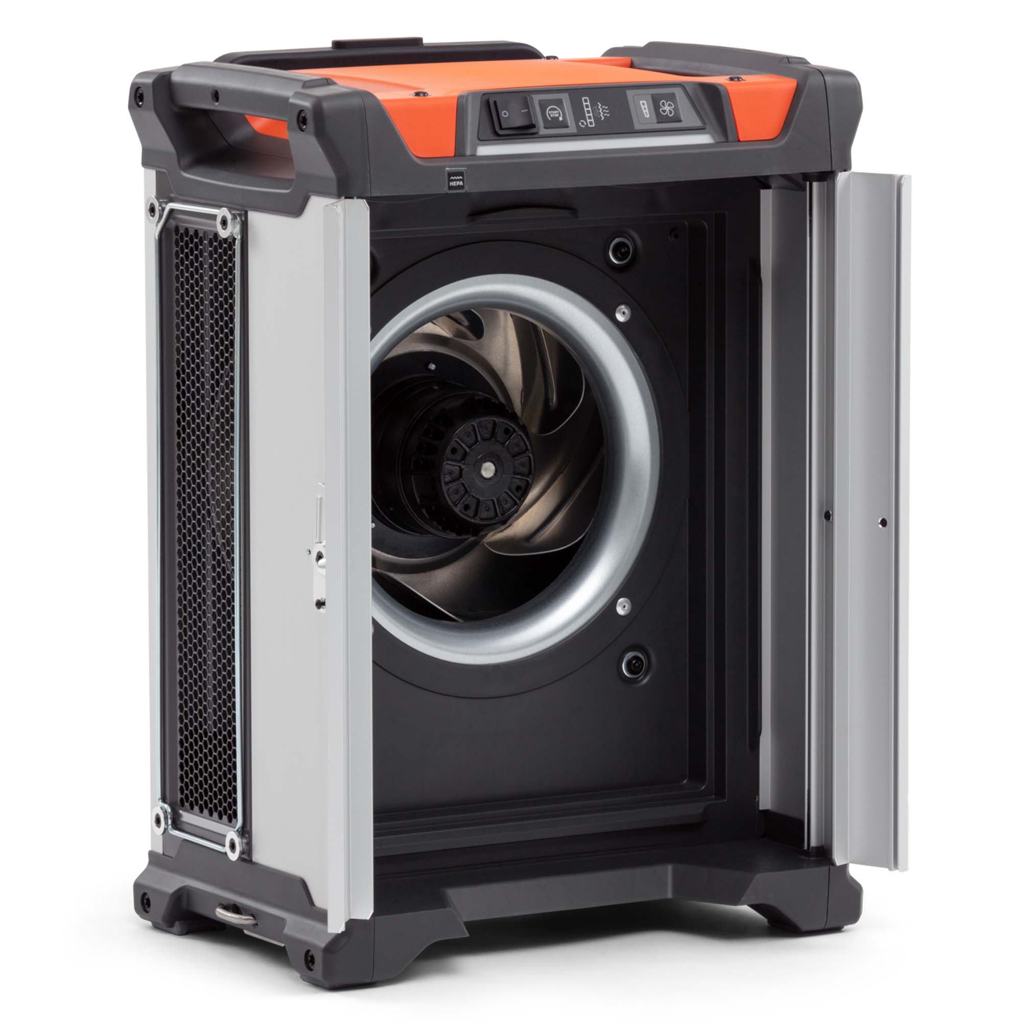 Husqvarna A45 Bau-Luftreiniger mit HEPA 13 Filter geöffnet