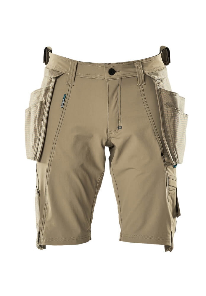 MASCOT® ADVANCED Shorts mit Hängetaschen in Hellkhaki, C42, funktionale Arbeitsbermuda mit vielen Taschen für Handwerker