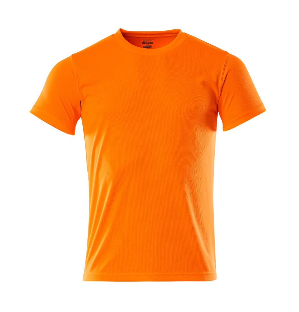 MASCOT® Calais CROSSOVER T-Shirt in fluoreszierendem Hi-vis Orange, kurzarm, moderne Passform aus schnelltrocknendem CoolDry Material für Arbeitsbekleidung