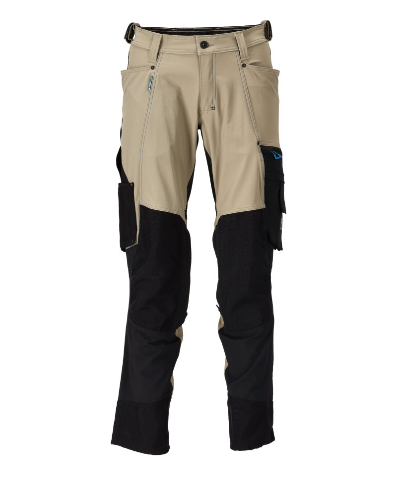 MASCOT® ADVANCED Arbeitshose mit Knietaschen, mehrfarbig Hellkhaki/Schwarz, robuste funktionelle Arbeitsbekleidung Modell 76C46