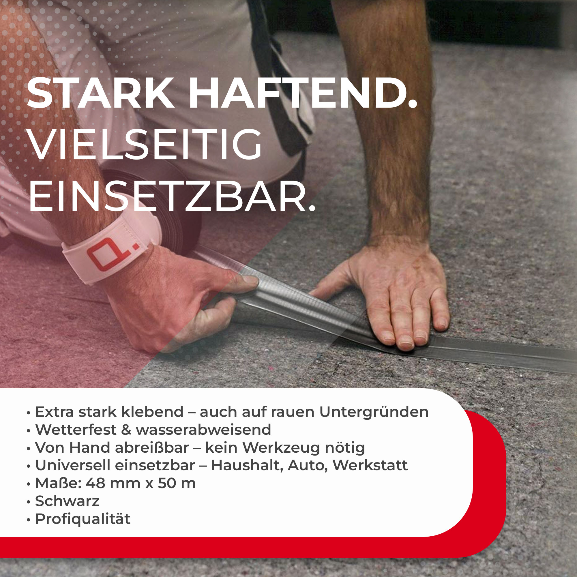 Zero Dust Gewebeklebeband schwarz 48 mm x 50 m auf Rolle