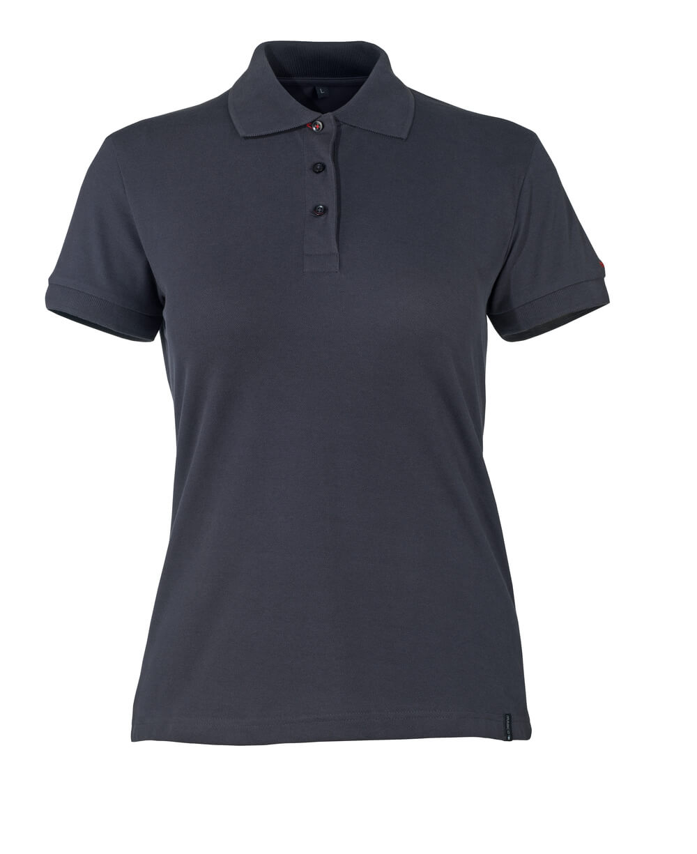 Schwarzblaues MASCOT® Samos CROSSOVER Polo-Shirt in taillierter Damenpassform mit Kragen, Knopfleiste und Rippbündchen an Kragen und Ärmeln