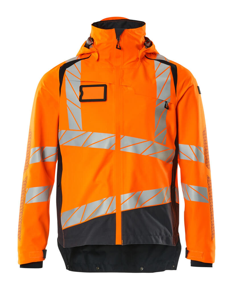 MASCOT® ACCELERATE SAFE Hardshelljacke in fluoreszierendem Orange/Schwarzblau 2XL, atmungsaktiv, wind- und wasserdicht mit Reflexstreifen und abnehmbarer Kapuze