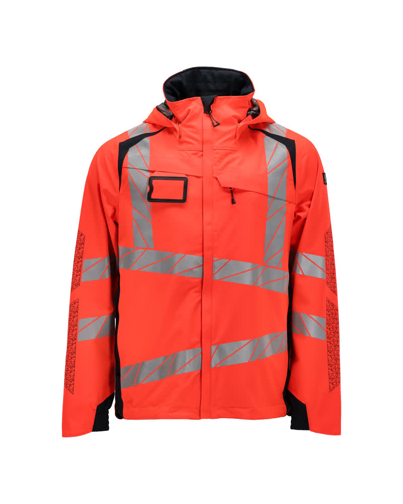 MASCOT® ACCELERATE SAFE Hardshelljacke in Hi-vis Rot/Schwarzblau, Größe 2XL, zweifarbige Winterwarnschutzjacke mit reflektierenden Streifen