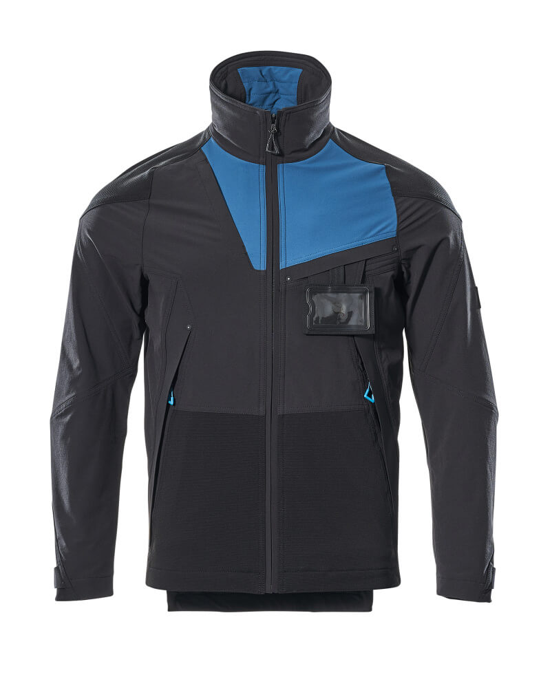 MASCOT® ADVANCED Jacke in Schwarz/Dunkelpetroleum, Größe 2XL, funktionelle Arbeitsjacke mit hohem Kragen, Reißverschluss und Brusttasche für Ausweis