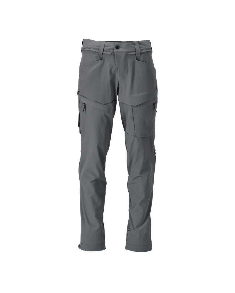Graue MASCOT® CUSTOMIZED Funktions-Arbeitshose 90C54 in Frontansicht, mit ergonomischem Schnitt, Stretchmaterial und mehreren Oberschenkeltaschen