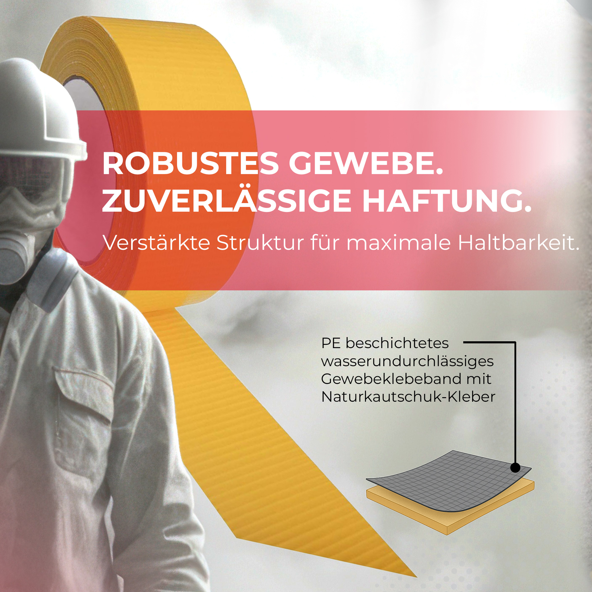 Zero Dust Gewebeklebeband gelb 48 mm x 50 m stark haftend