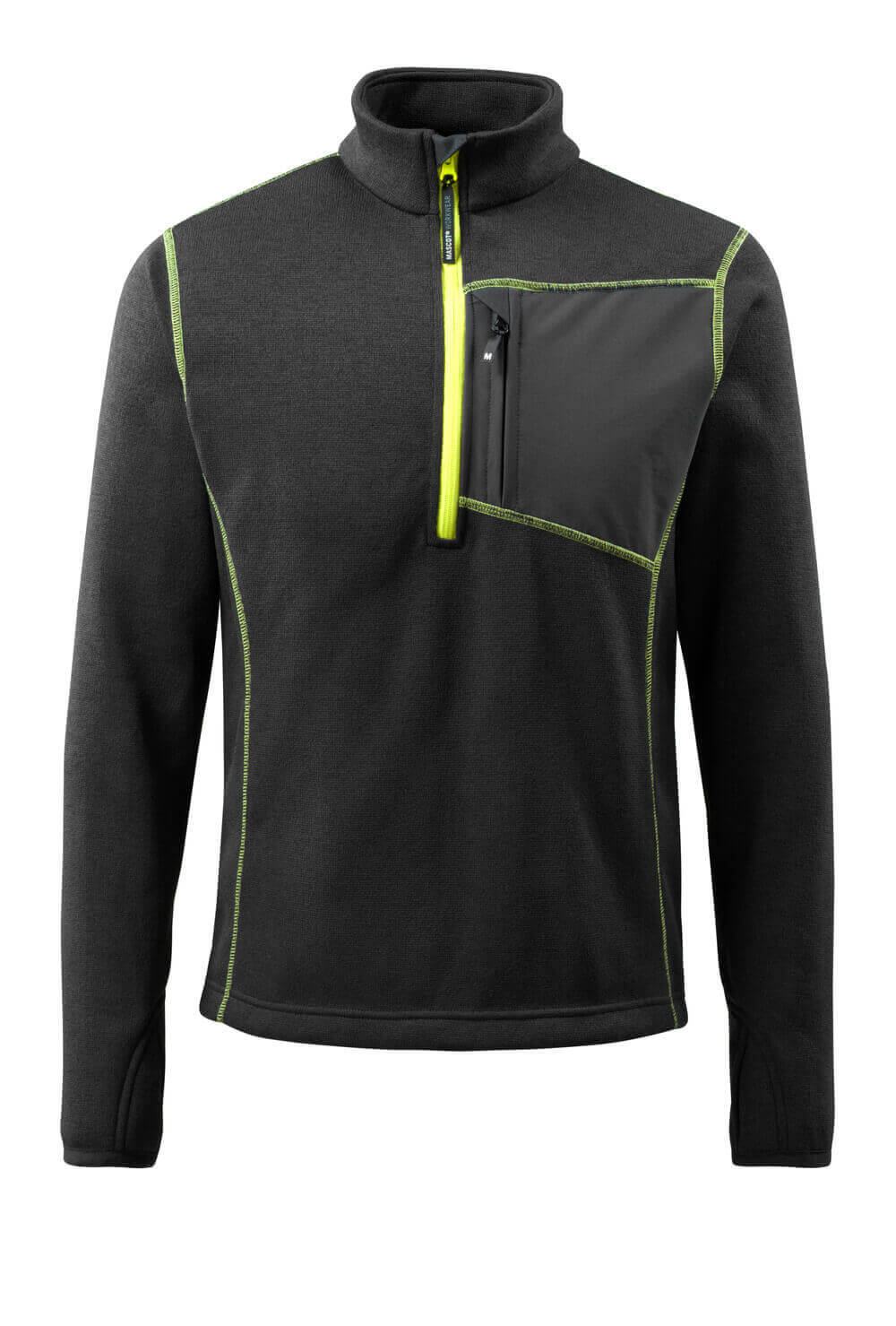 MASCOT® Reims HARDWEAR Strickpullover mit kurzem Reißverschluss, schwarzer Arbeits-Pullover in Größe 2XL mit Brusttasche und Kontrastnähten