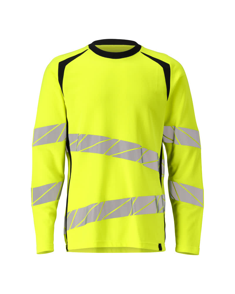 MASCOT® ACCELERATE SAFE Langarmshirt als zweifarbige Warnschutzbekleidung in Hi-Vis Orange/Schwarzblau mit reflektierenden Streifen, Größe S