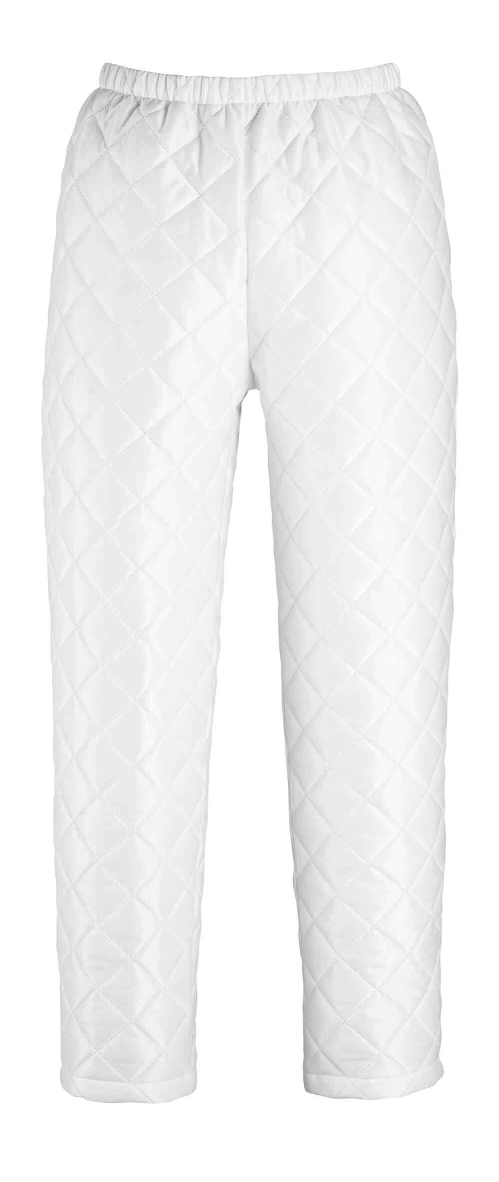 Weiße MASCOT® Winnipeg ORIGINALS Thermohose in Größe 2XL, gestepptes Polyester mit isolierender Wattierung, Gummizug in der Taille und Druckknopfregulierung an den Fußgelenken, für Industriewäsche bis 95 °C geeignet